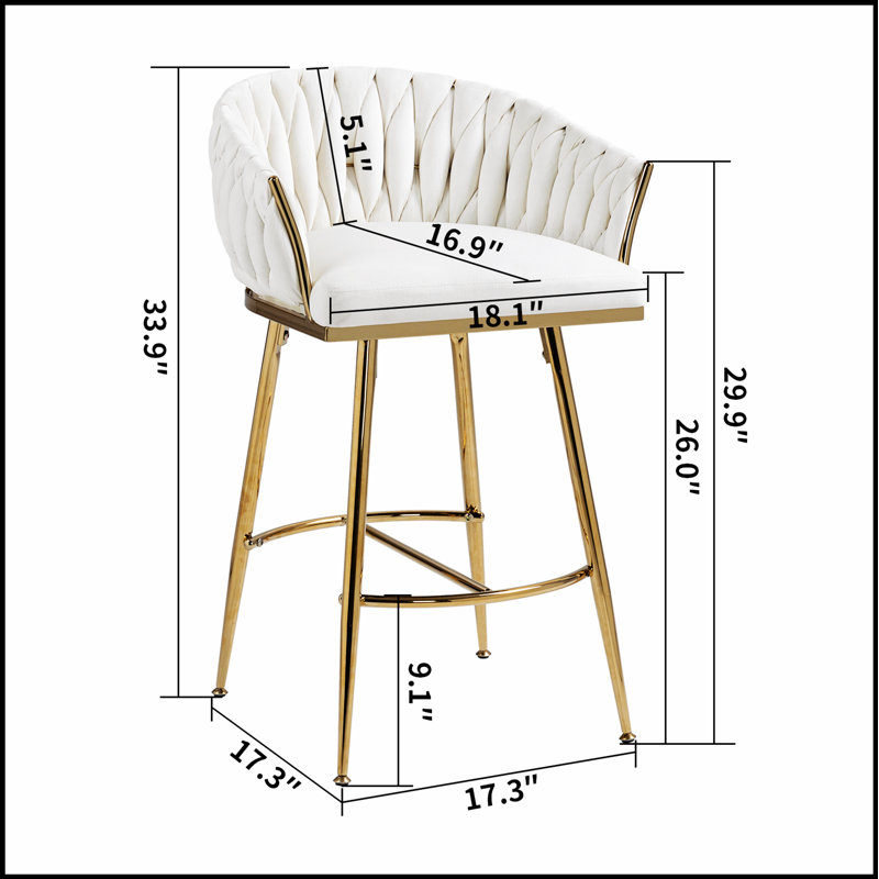 Luxueux tabourets de bar à hauteur de comptoir en velours avec dossier ondulé à la main, confortables et élégants pour les îlots de cuisine