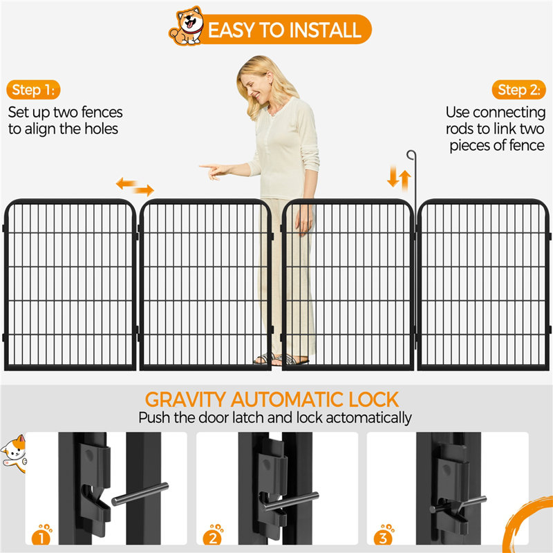 Black Metal 8-Panel Pet Playpen with Door