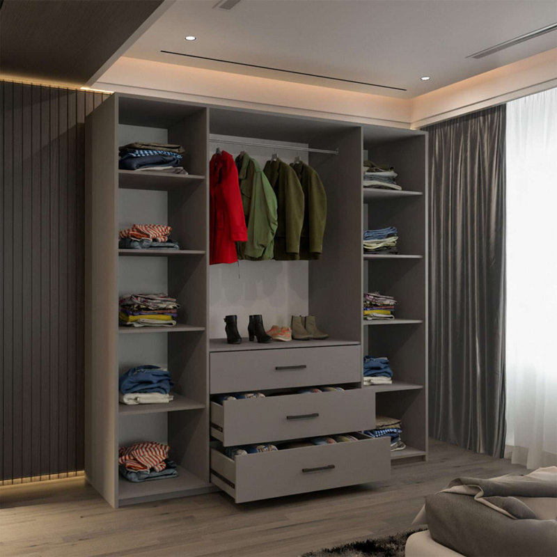 4 Door Manufactured Wood Wardrobe, Grey