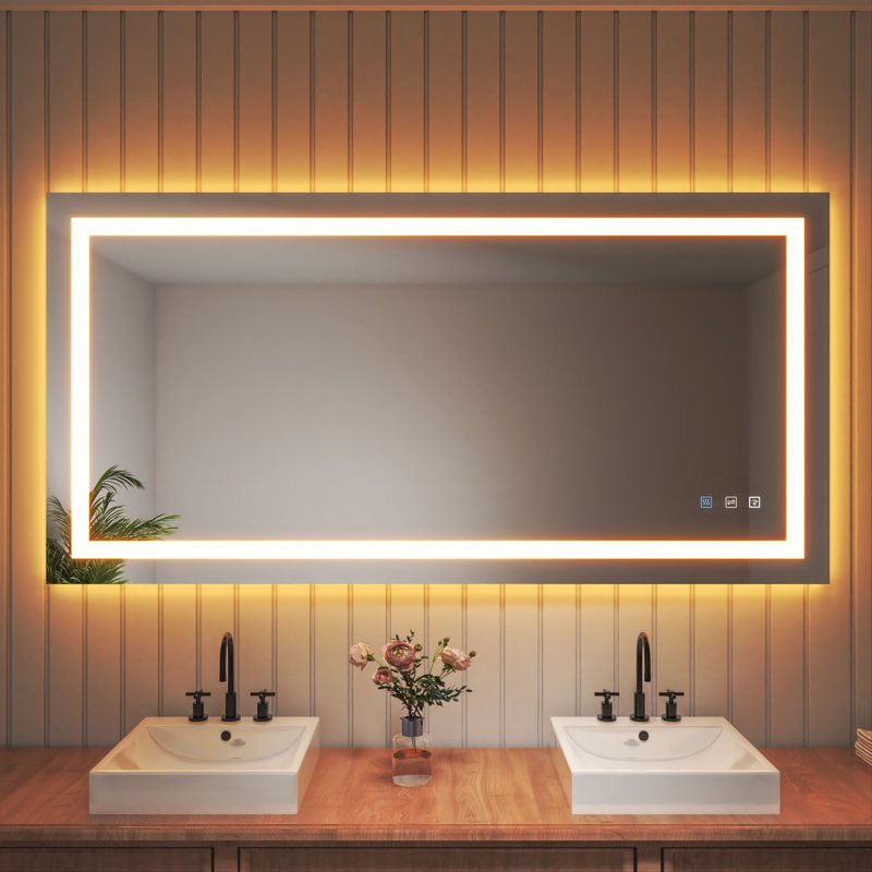 Miroir de salle de bain sans cadre à lumière DEL antibuée avec rétroéclairage et sans cadre, 36 po x 72 po
