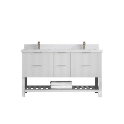 Meuble-lavabo double 60 po avec plateau Catalina