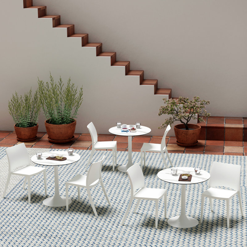 Abode Round Wood Metal Outdoor Bistro Table , 29.5'' in. W 29.5'' in. D, White