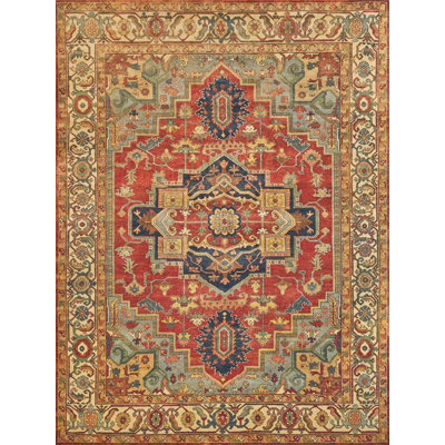 Antique Weave Serapi Oriental Hand-Knotted Wool Rust/Blue/Navy Area Rug