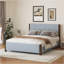 Base de lit tapissier moderne avec tête de lit capitonnée et pieds en bois massif de style moderne Mid-Century-1434560123