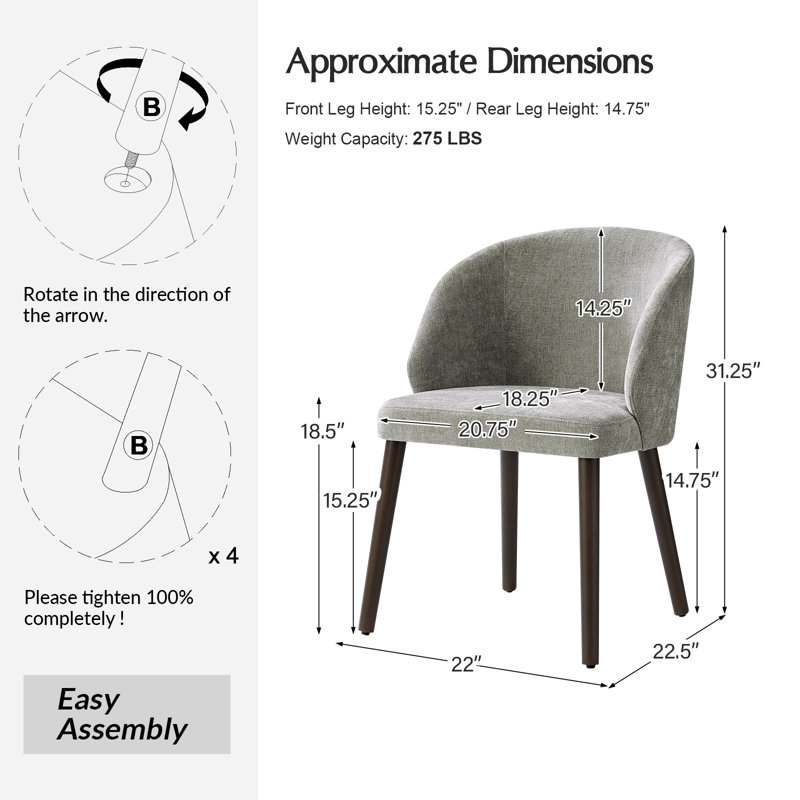 Kanalu Modern Dining Chair With Solid Wood Legs, 6, Dove