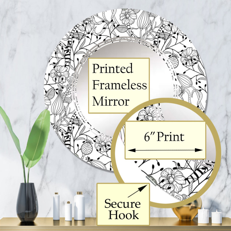 Monochrome Shapes I - Patterned Wall Mirror Round, 32" x 32"