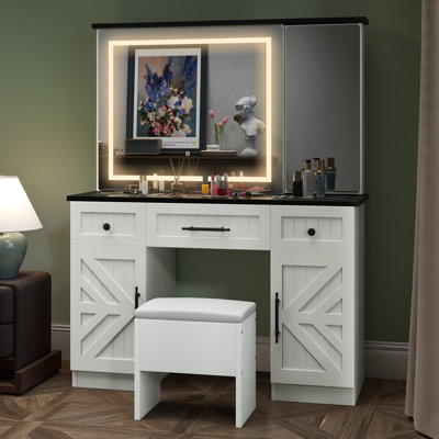  Makeup Vanity With LED Lighted Mirror