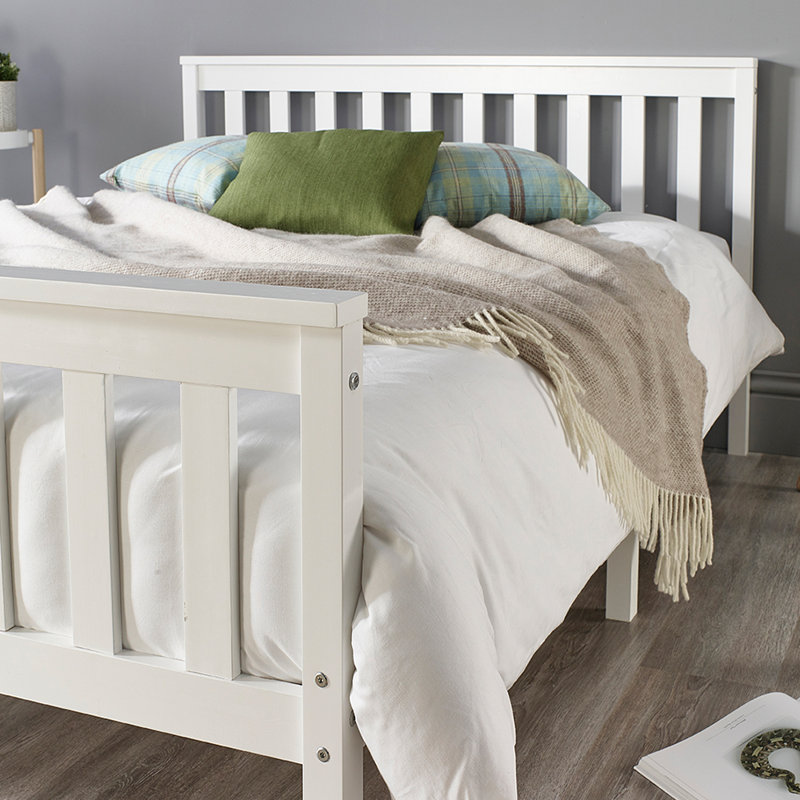 Aadi Solid Wood Shaker Bed Frame, Double (4'6), White