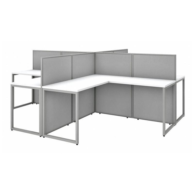 Easy Office 60W 4 Person L Shaped Benching Workstation - Reversible, Pure White