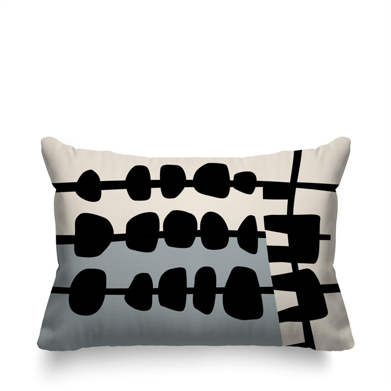 Oreiller rectangulaire réversible intérieur / extérieur Dola, H 18 po x l 25 po, Gris / noir / blanc cassé