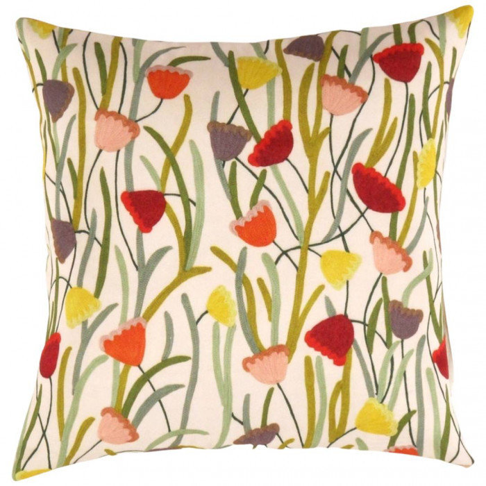 Square Pillow Cover & Insert, Square 24", Beige/Olive/Red/Yellow Floral