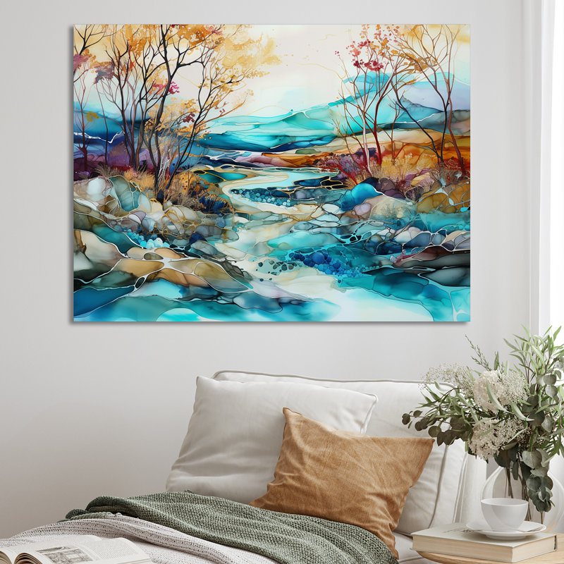 "Turquoise and Brown", impression sur toile encadrée, H 16 po x l 32 po x P 1 po, Toile tendue