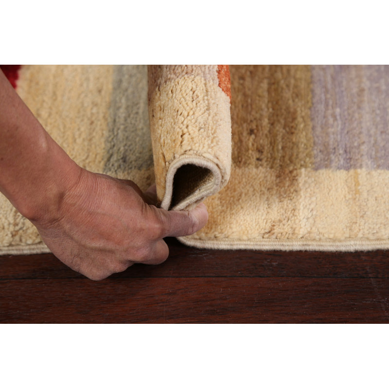 Tapis multicolore noué à la main de conception unique 2 pi 6 po x 4 pi 3 po