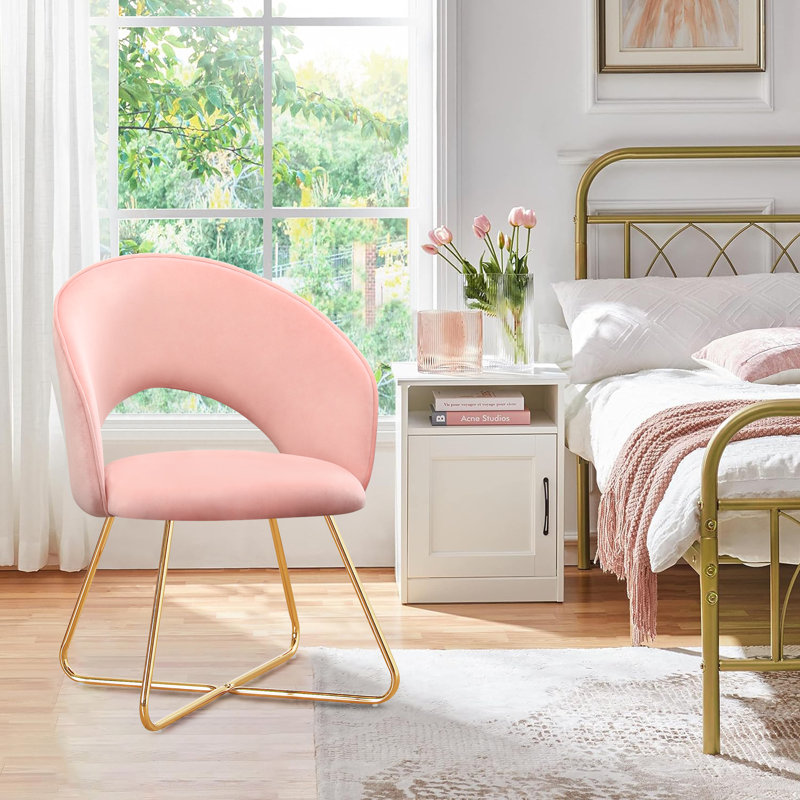 Modern Velvet Makeup Accent Chair Upholstered Barrel Chair, Pink Velvet