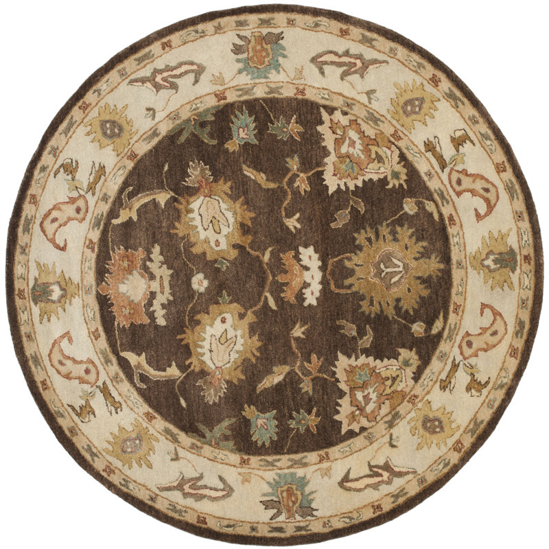 Bulwinder Hand Tufted Wool Floral Rug, Round 4'