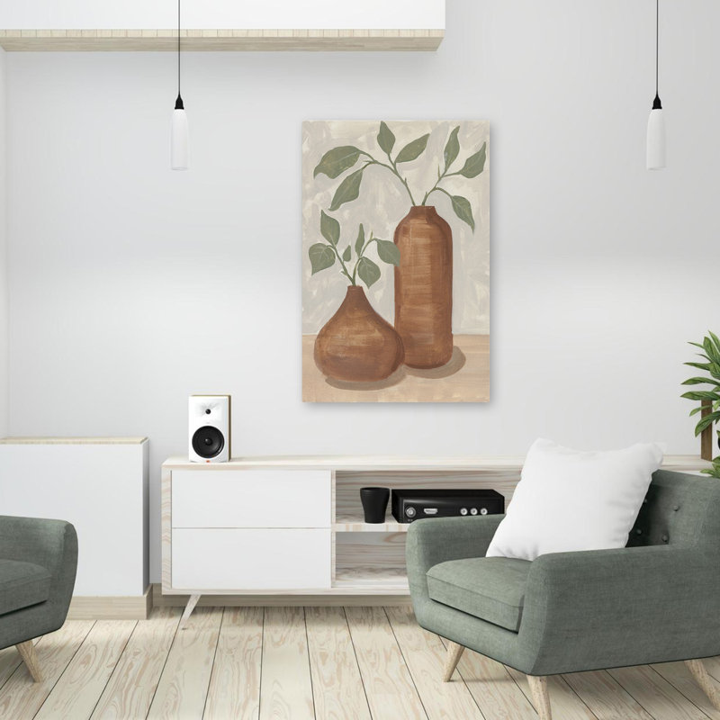 Terra Cotta Twins - Modern Farmhouse Brown Vases en céramique feuilles vertes plantes d'intérieur, H 36 po x l 24 po