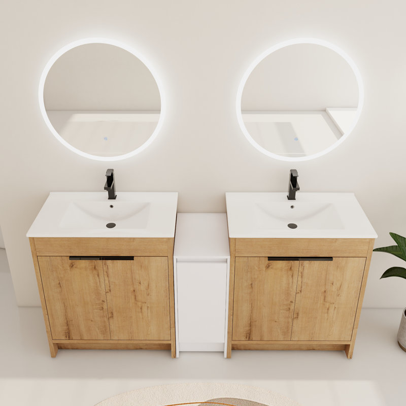 Ensemble de meuble-lavabo double 72 po avec 5 portes et lavabo en céramique Diandrea, 72"