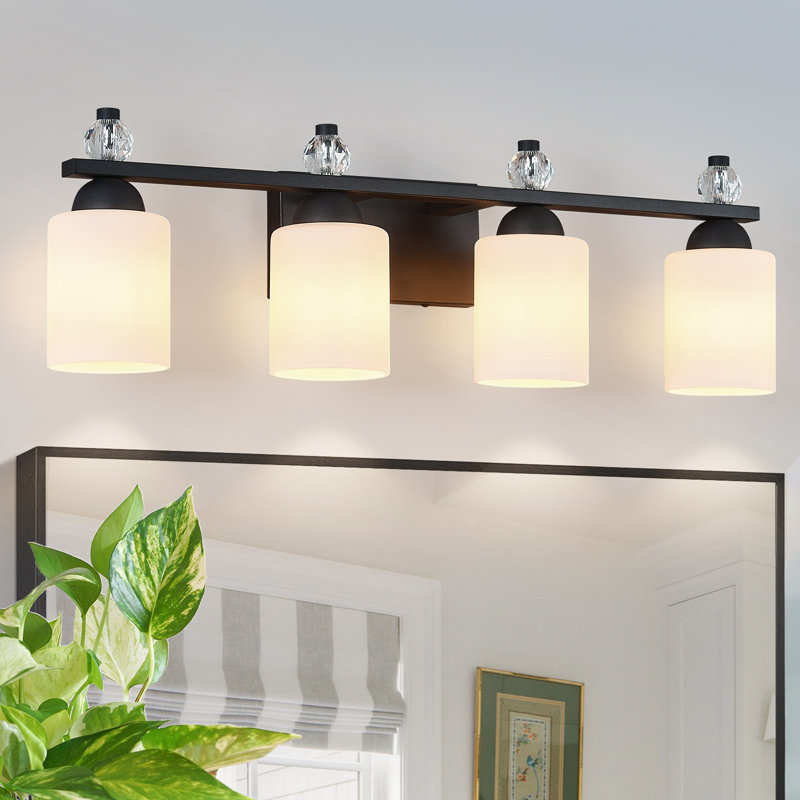 Luminaires de meuble-lavabo en verre Mid-Century E26, Noir, 4 lumières