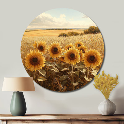 «Countryside Sunflowers In The Prairies I», reproduction d'art en métal jaune traditionnel
