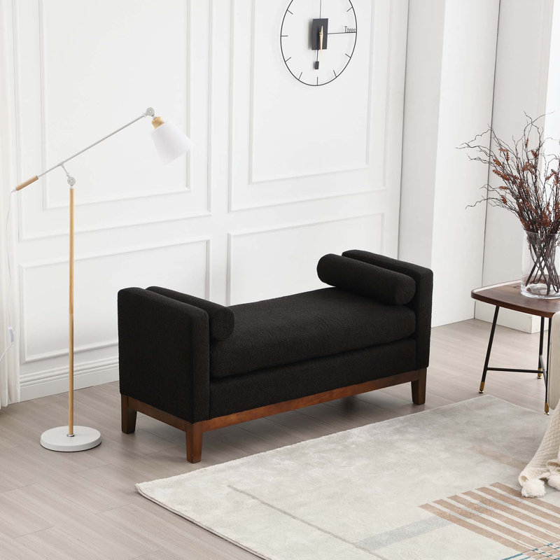 Melitn Boucle Upholstered Bench, Black, Walnut
