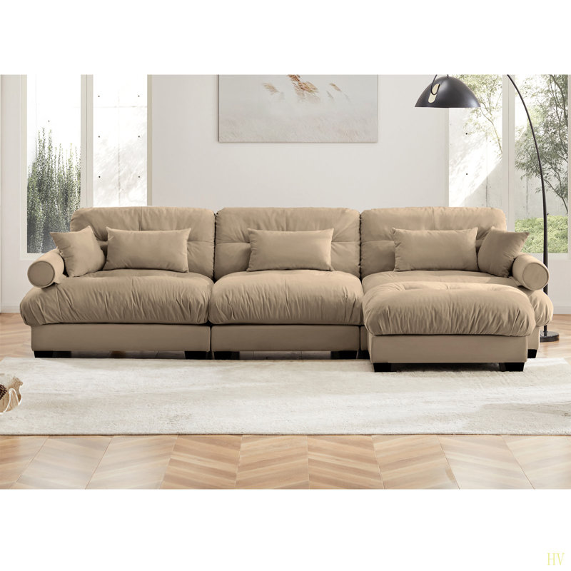 Comfort Oversized Modular Velvet Sectional Sofa Couch With Movable Ottoman,Corner Sectional With Bolstered Armrests, Deep Seat Cloud Couch, Convertible L Shaped Couch For Living Room