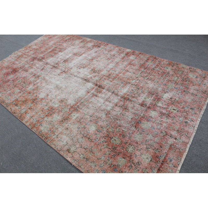 Grand tapis turc en laine rouge pour le décor du salon ou de la chambre à coucher et des vibrations rétro