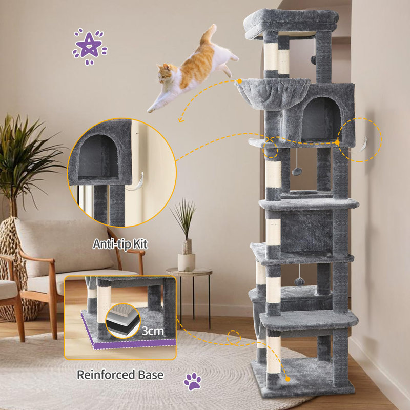 170cm H Cat Tree, Dark Grey