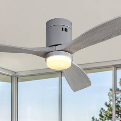 Ventilateur de plafond en bois 52 pouces avec moteur à courant continu réversible à télécommande 3 pales en bois massif de 18 W