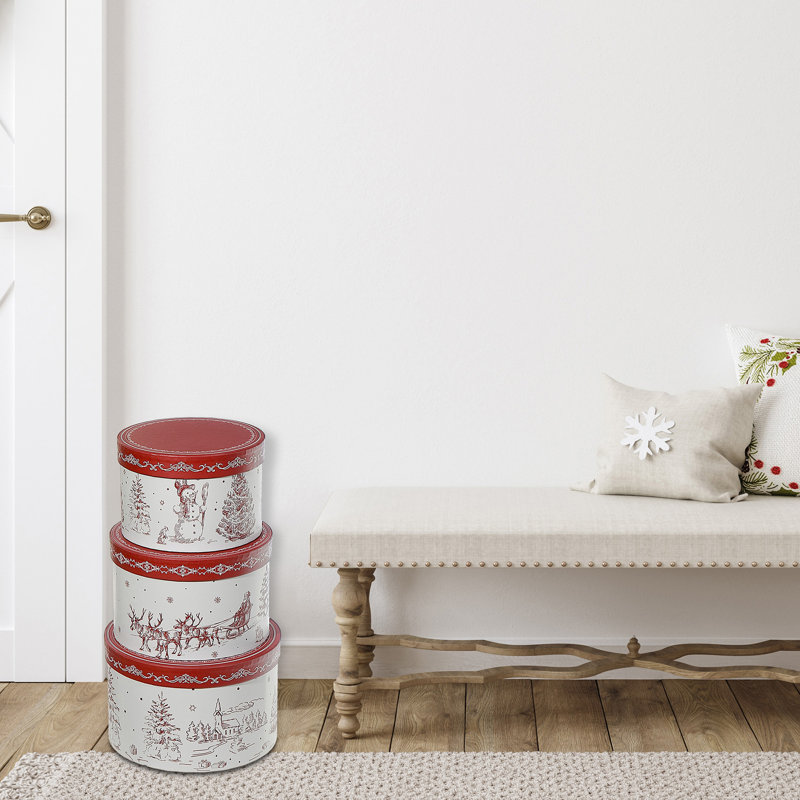 Round Nesting Boxes (Winter Scene) (Set Of 3)