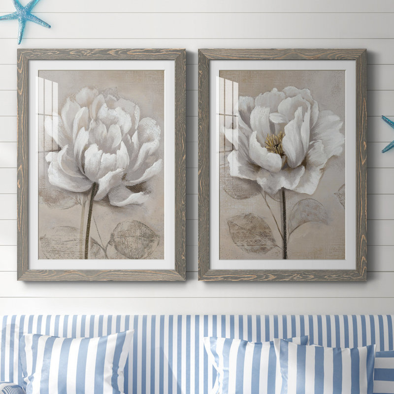 "Soft White I", ensemble de 2 reproductions d'art, Impression encadrée avec passe-partout, H 24 po x l 36 po, Gray