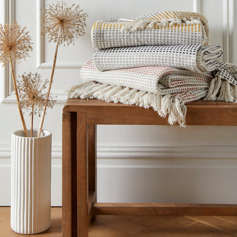 Cotton Striped Bedspread, Ochre