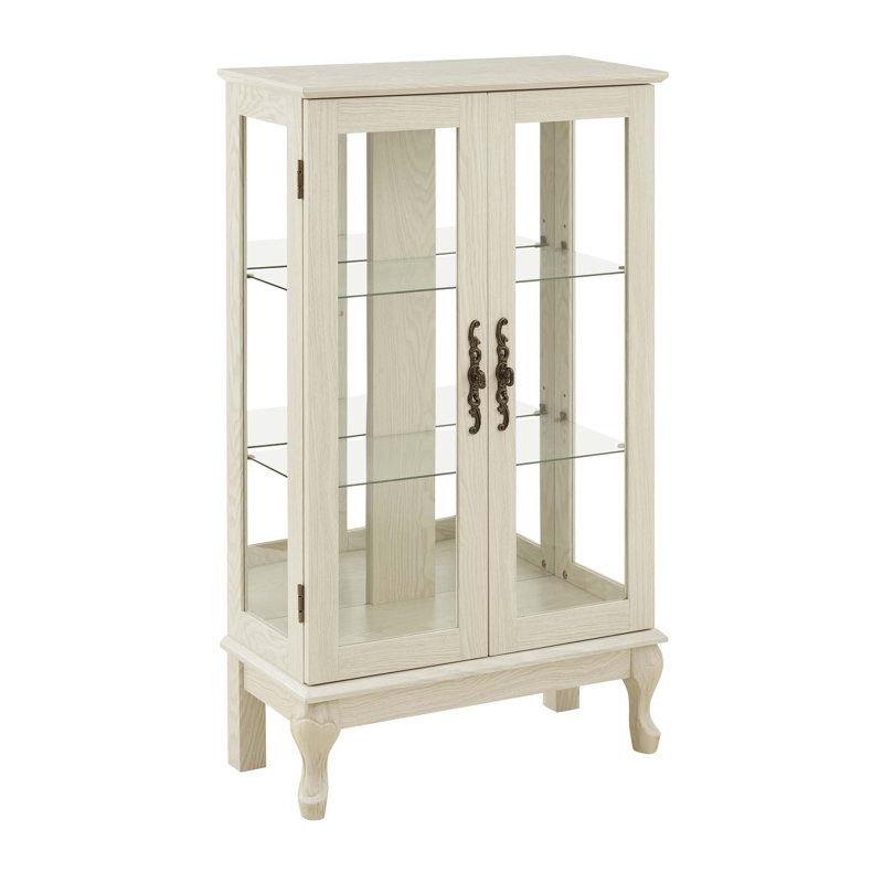 Vitrine 2 portes avec portes en verre trempé, armoires de terrasse avec panneau arrière en miroir et tablettes réglables, vitrine éclairée pour la maison, ampoule de bureau incluse