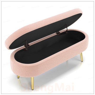 Ottoman Oval Storage Bench, Flannel Fabric with Durable Metal Legs for Modern Decor and Extra Seating