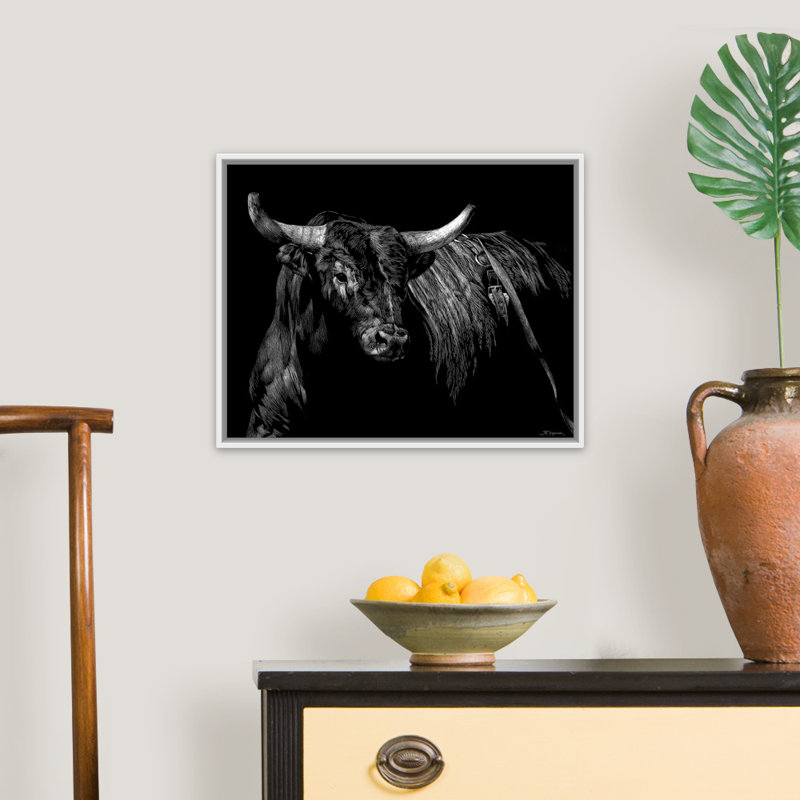 « Bringé Rodeo Bull » par Julie Chapman-impression, H 18 po x l 22 po x P 1,75 po, Cadre blanc