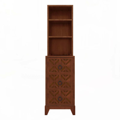 End Table with 3 Drawers, Corner Table with 2 Open Shelves, Tall Side Table for Bedroom and Corner