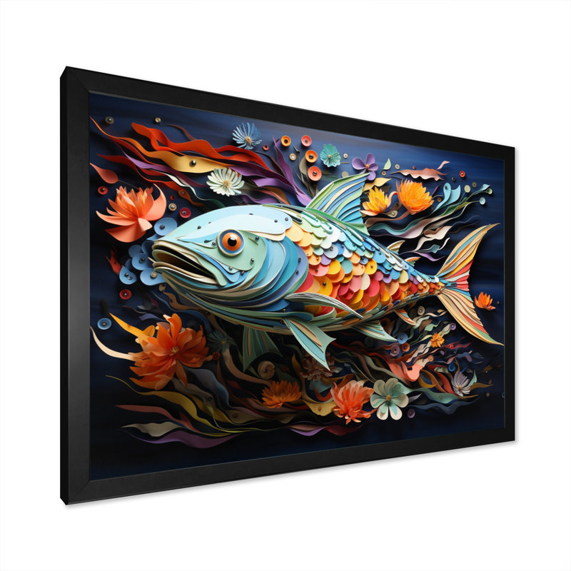 Fishing Whale Of Colors IV - Fishing Framed Canvas Print Hunting Wall Art, Black Single Picture Framed, 12" H x 20" W x 1" D