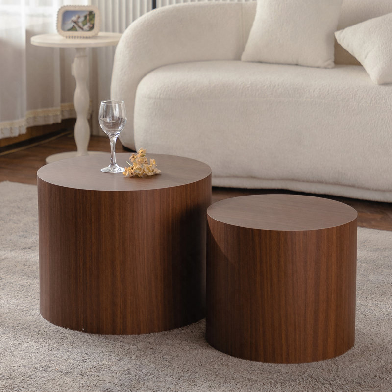Ensemble de tables basses gigognes 2P - Bois rond, moderne - Bois, 15.16" H x 33.86" W x 33.86" D, Walnut