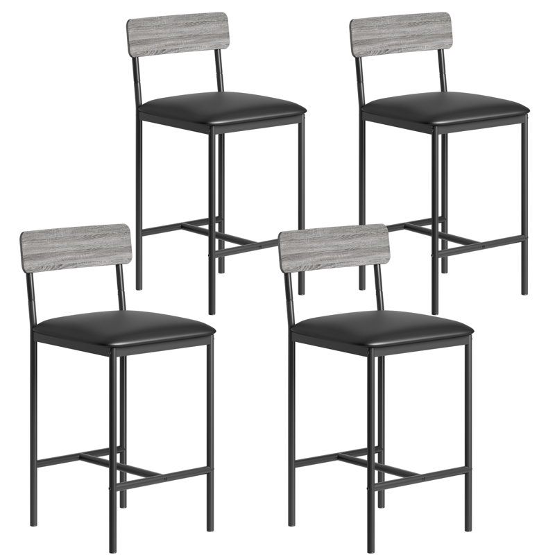 Bar Stools  With Footrest, Upholstered Bar Chairs With Back, Counter Height Barstools, Set Of 4, Rustic Gray