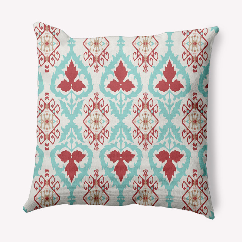 Coussin décoratif d'intérieur/d'extérieur, 16 po x 16 po, Rouge / bleu clair