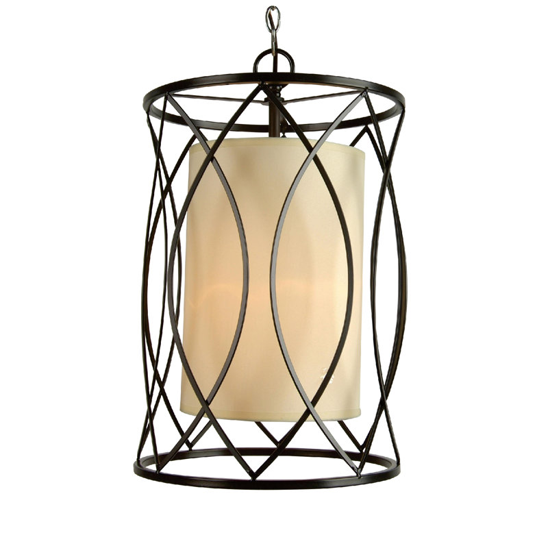 Luminaire suspendu cylindrique traditionnel brun foncé 1 lumière