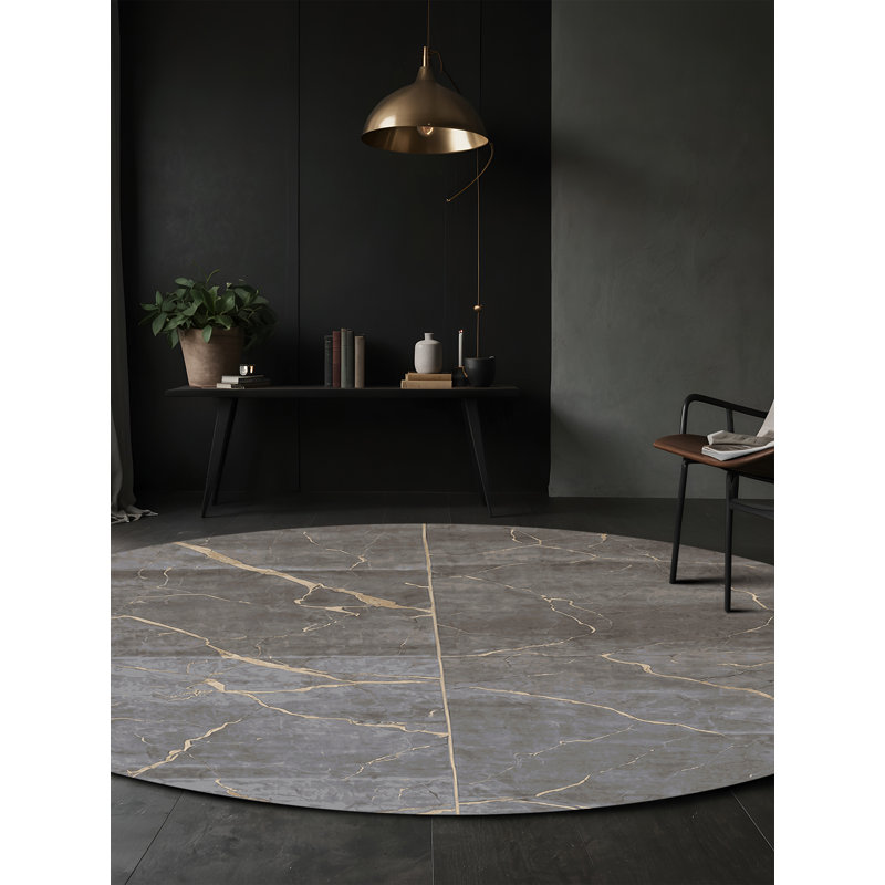 Machine Washable Gray Area Rug, Round 6'