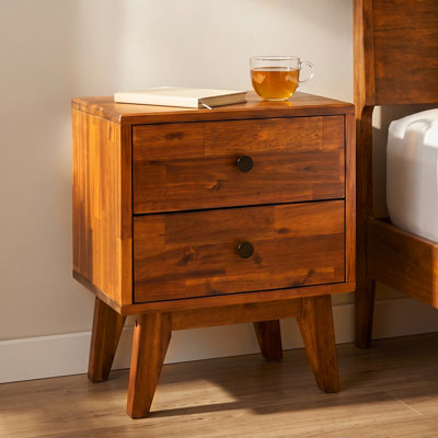 Table de chevet en bois massif à 2 tiroirs Acacia Silvia