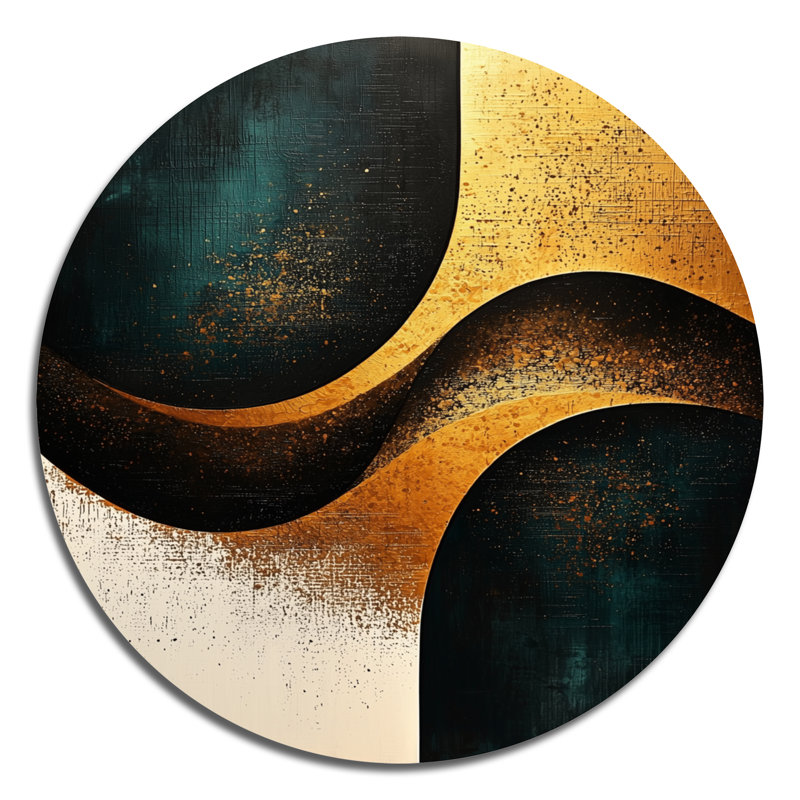 «Beyond the Angles Golden Emerald Forms I», art mural rond géométrique abstrait, H 16 po x l 16 po