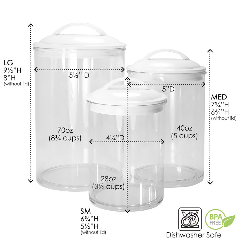 Calypso Basics by Reston Lloyd Acrylic Storage Canisters, Set of 3, White