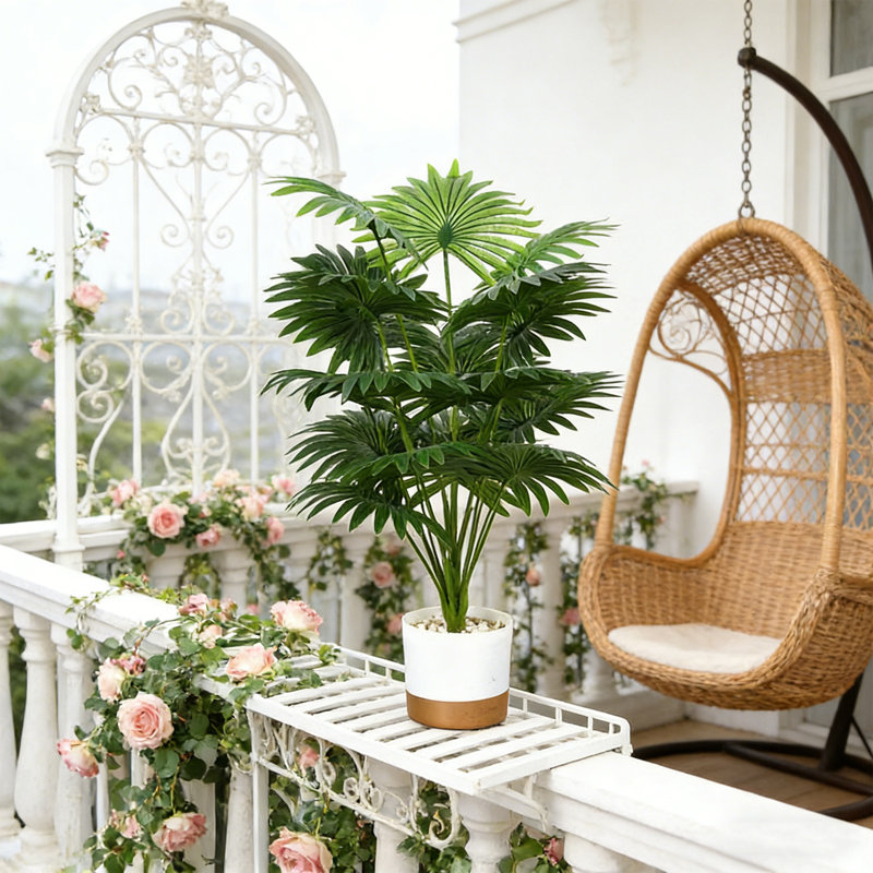 Artificial Plant Tropical Tree, White Flower Pot Artificial Tree, Artificial Tree Home Office Living Room Farmhouse Modern Decorative Tree, No Watering Living Room Artificial Tree