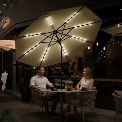 Patio Umbrella, 9ft Outdoor Umbrella Solar Led Lights, Umbrella Outdoor Patio Tilt & Crank, Patio Table Umbrella 8 Ribs Waterproof, Pool Umbrellas Outdoor Uv Resistant 180gsm, Yellow