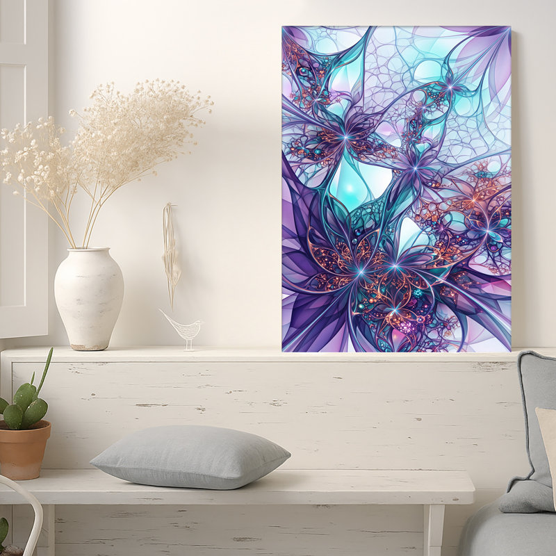 Mauve et bleu sarcelle, art fractal abstrait, art numérique sur toile, 24"H x 16"W