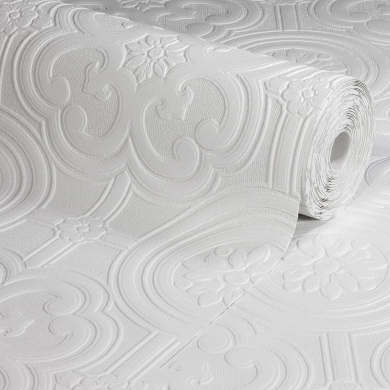 Anaglypta Luxury Blown Vinyl Baroque Wallpaper Paintable Textured White Relief RD80029