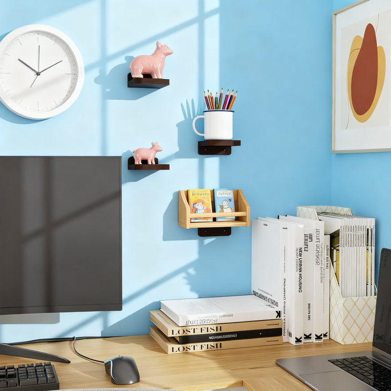 Ensemble de 4 tablettes flottantes murales, petites tablettes en bois pour la décoration et le rangement, design carré minimaliste pour la chambre à coucher, la salle de bain, la cuisine et le bureau