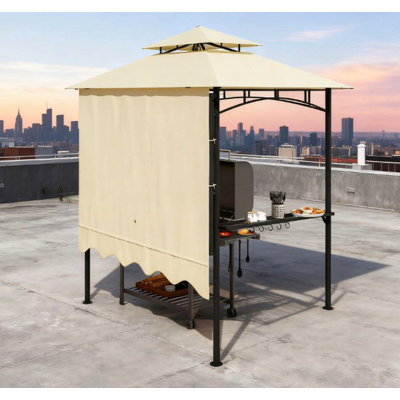 Abri de barbecue pratique, abri de jardin extérieur, avec auvent latéral, tablettes latérales et crochets